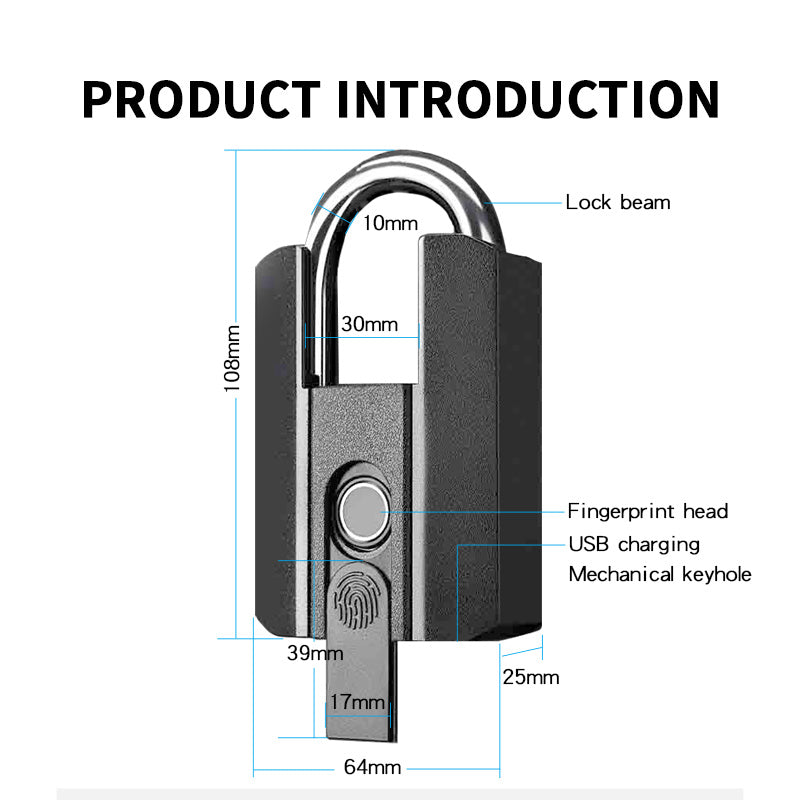 KUIISS Outdoor Waterproof Intelligent Fingerprint Padlock Phone Bluetooth All Lock Electronic Lock Luggage Cabinet Lock Drawer Warehouse Lock