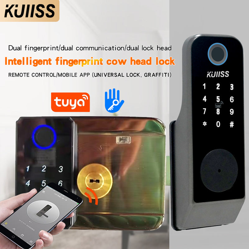 KUIISS double-sided cow head lock, external door lock, iron door, stainless steel door, anti-theft door, hollow door, wiring free fingerprint lock