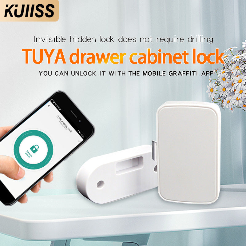 KUIISS Graffiti Intelligent Bluetooth Drawer Lock APP Unlocking Non Punching Invisible Electronic Lock File Cabinet Clothing Cabinet Door Hidden Lock