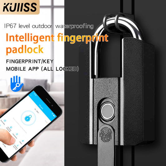 KUIISS Outdoor Waterproof Intelligent Fingerprint Padlock Phone Bluetooth All Lock Electronic Lock Luggage Cabinet Lock Drawer Warehouse Lock