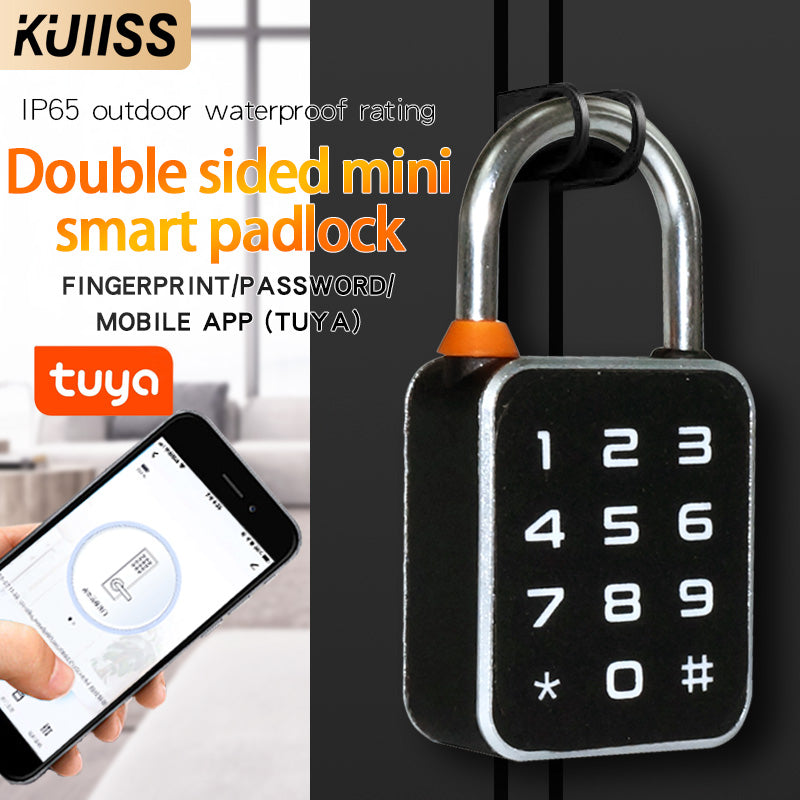 KUIISS Fingerprint Password Deadbolt Lock with Dual-Side Opening, Small Size, Outdoor Waterproof Graffiti Bluetooth Cabinet Anti-Theft Electronic Lock
