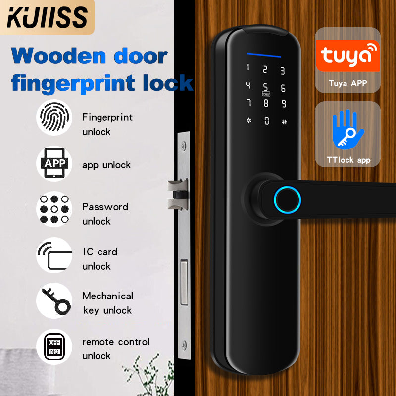 KUIISS Indoor Door Fingerprint Password Lock Home Office Apartment Homestay Hotel Wooden Door Split Graffiti Smart Lock