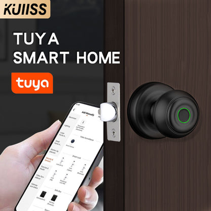 KUIISS graffiti tuya Bluetooth home wooden door fingerprint lock bedroom room door lock spherical lock office electronic lock intelligent door lock