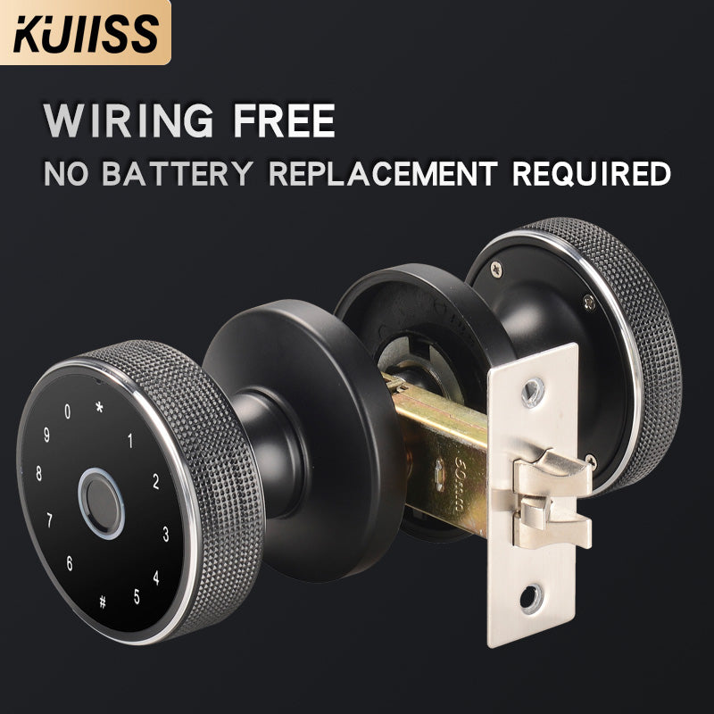 KUIISS Indoor Wooden Door Fingerprint Password Lock Graffiti Bluetooth Home Office Apartment Homestay Hotel Single Tongue Smart Lock Mobile App No Wiring No Battery Replacement