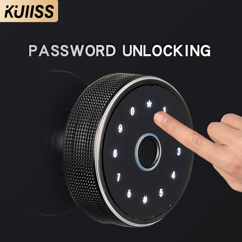 KUIISS Indoor Wooden Door Fingerprint Password Lock Graffiti Bluetooth Home Office Apartment Homestay Hotel Single Tongue Smart Lock Mobile App No Wiring No Battery Replacement