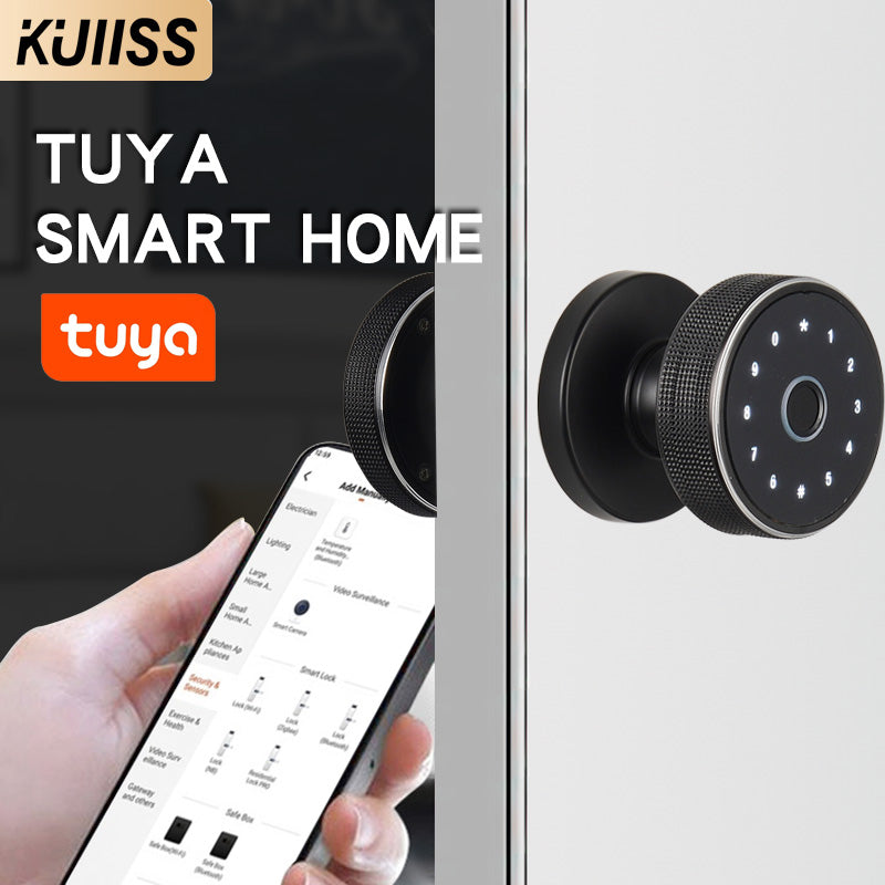 KUIISS Indoor Wooden Door Fingerprint Password Lock Graffiti Bluetooth Home Office Apartment Homestay Hotel Single Tongue Smart Lock Mobile App No Wiring No Battery Replacement