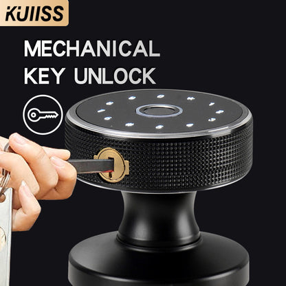 KUIISS Indoor Wooden Door Fingerprint Password Lock Graffiti Bluetooth Home Office Apartment Homestay Hotel Single Tongue Smart Lock Mobile App No Wiring No Battery Replacement