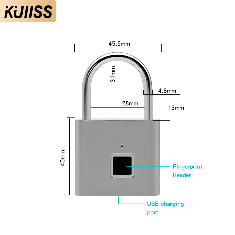 KUIISS household waterproof and rustproof fingerprint padlock intelligent electronic small lock telecommunications backpack bags Moss password padlock zinc alloy material