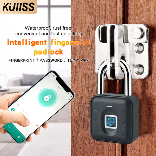 KUIISS Smart Fingerprint Password Button Household Waterproof Padlock Graffiti Student Dormitory Drawer Lock Warehouse Garage Door Lock