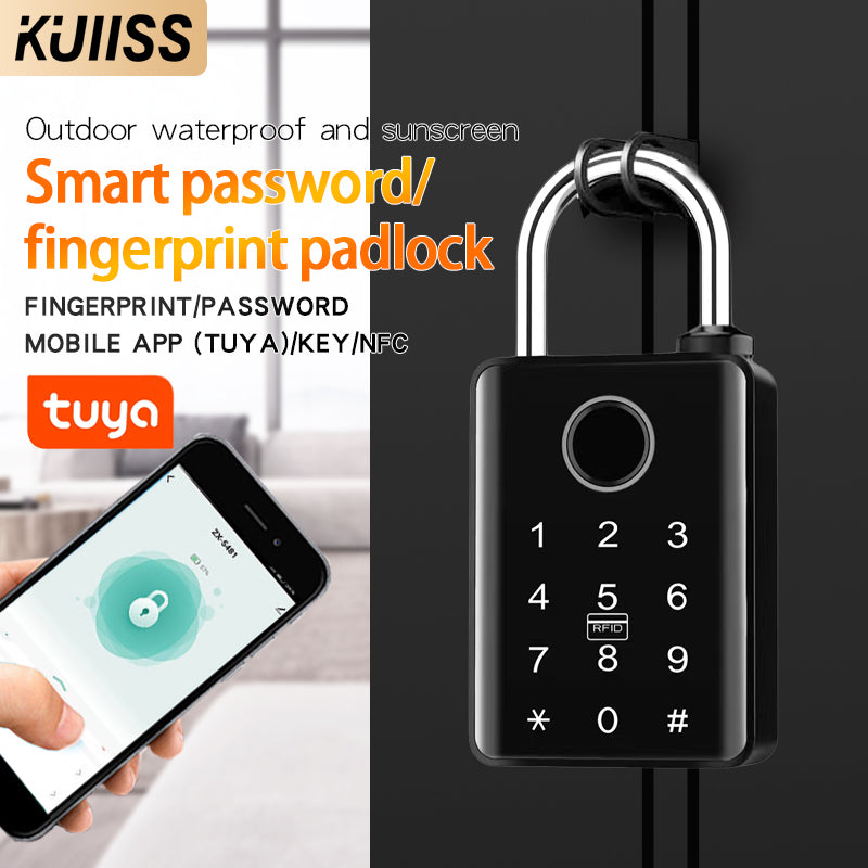 KUIISS Outdoor Waterproof Sunscreen Tuya Graffiti Bluetooth Smart Fingerprint Password Key Padlock Card Swipe NFC Electronic Door Lock
