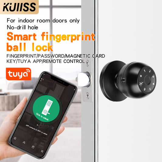 KUIISS Spherical Lock Tuya Fingerprint Lock Indoor Bedroom Office Password Room Wooden Door Smart Electronic Lock