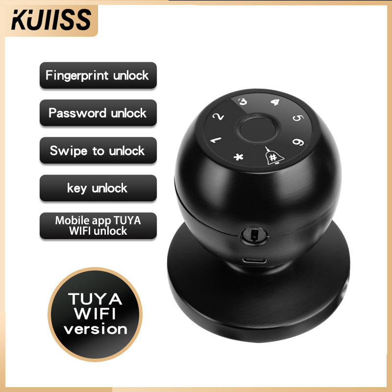KUIISS Spherical Lock Tuya Fingerprint Lock Indoor Bedroom Office Password Room Wooden Door Smart Electronic Lock