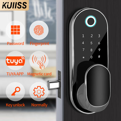 KUIISS graffiti WIFI indoor wooden door office intelligent fingerprint lock room bedroom electronic lock household password door lock