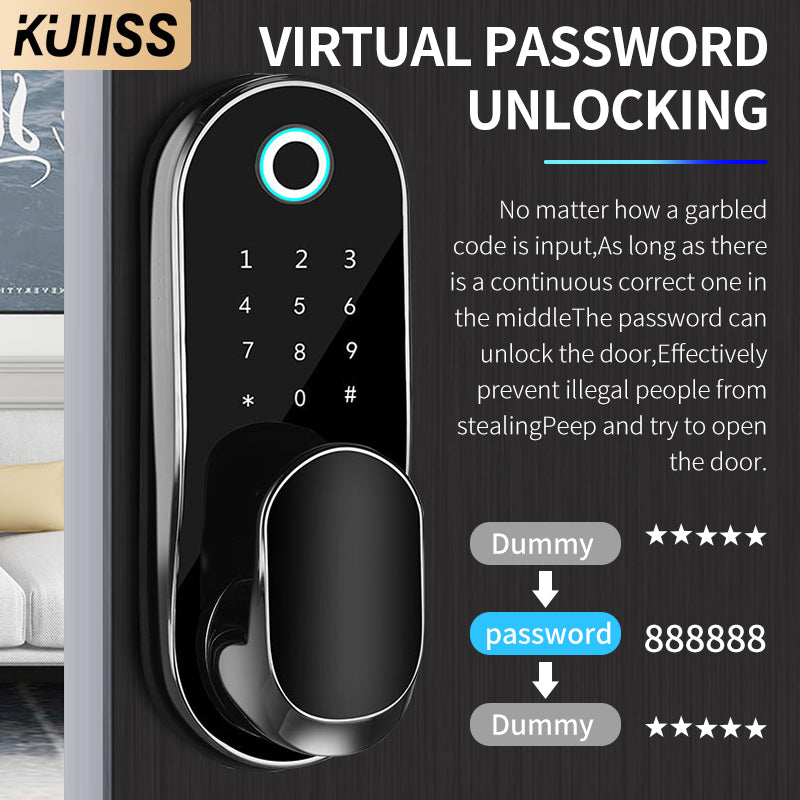 KUIISS graffiti WIFI indoor wooden door office intelligent fingerprint lock room bedroom electronic lock household password door lock