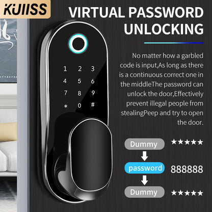 KUIISS graffiti WIFI indoor wooden door office intelligent fingerprint lock room bedroom electronic lock household password door lock