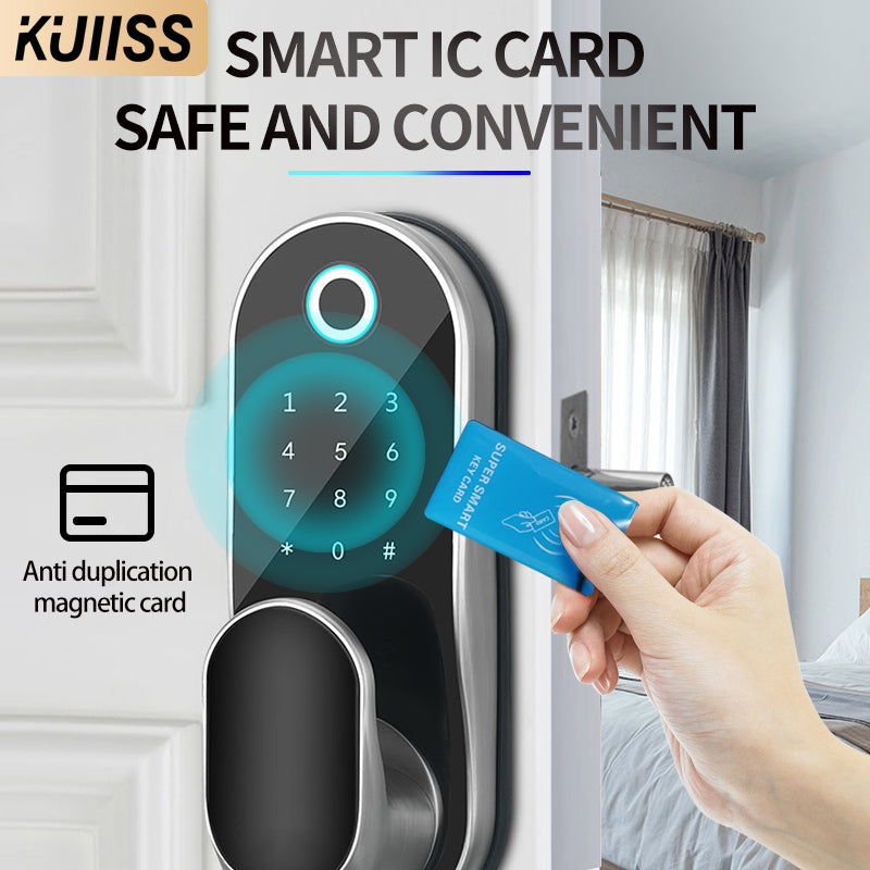 KUIISS graffiti WIFI indoor wooden door office intelligent fingerprint lock room bedroom electronic lock household password door lock