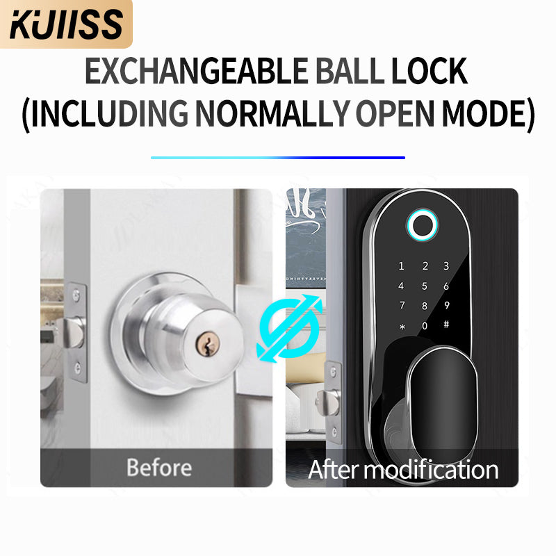 KUIISS graffiti WIFI indoor wooden door office intelligent fingerprint lock room bedroom electronic lock household password door lock