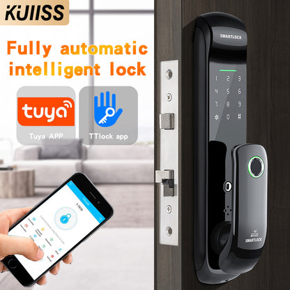 KUIISS Indoor Fully Automatic Graffiti Intelligent Access Lock Wood Door Fingerprint Password Lock Home Office Apartment Home Accommodation Intelligent Electronic Door Lock