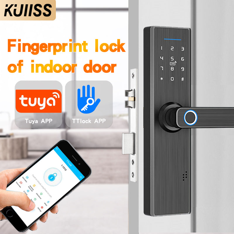 KUIISS Indoor Door Fingerprint Lock Access Lock TTlock Graffiti Tuya Wifi Home Office Apartment Home Accommodation Hotel Wood Door Split Smart Lock