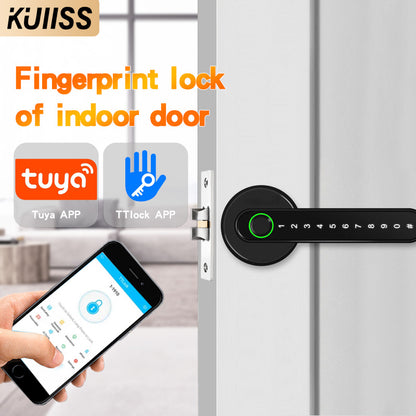 KUIISS Indoor Door Fingerprint Password Lock Tuya wifi Home Office Apartment Home Accommodation Hotel Wood Door Single Tongue Smart Lock Mobile App TTlock