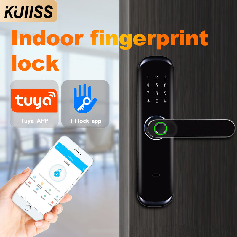 KUIISS Indoor Fingerprint Password Lock Tuya wifi Home Office Apartment Home Accommodation Hotel Wood Door Split Smart Lock Mobile App TTlock