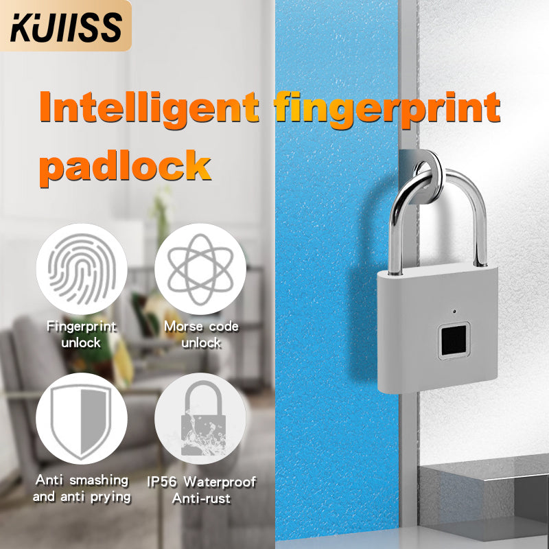 KUIISS household waterproof and rustproof fingerprint padlock intelligent electronic small lock telecommunications backpack bags Moss password padlock zinc alloy material