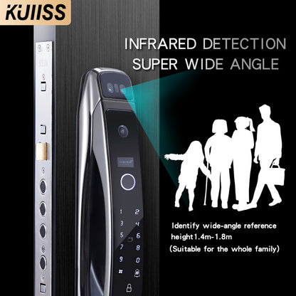 KUIISS Face Recognition Automatic Fingerprint Password Lock Visible Cat Eye Home Security Door Intelligent Electronic Door Lock