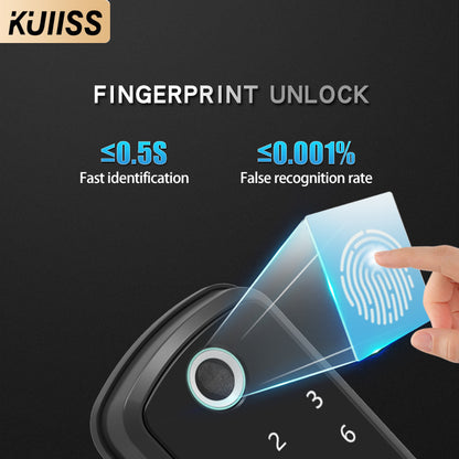 KUIISS Tuya wifi Indoor Door Fingerprint Password Lock Home Office Apartment Home Accommodation Hotel Wood Door Single Tongue Smart Lock Mobile App TTlock