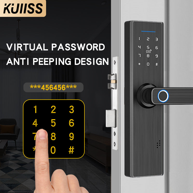 KUIISS Indoor Door Fingerprint Lock Access Lock TTlock Graffiti Tuya Wifi Home Office Apartment Home Accommodation Hotel Wood Door Split Smart Lock