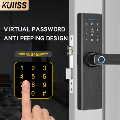 KUIISS Indoor Door Fingerprint Lock Access Lock TTlock Graffiti Tuya Wifi Home Office Apartment Home Accommodation Hotel Wood Door Split Smart Lock