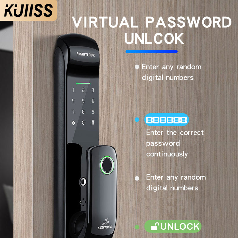 KUIISS Indoor Fully Automatic Graffiti Intelligent Access Lock Wood Door Fingerprint Password Lock Home Office Apartment Home Accommodation Intelligent Electronic Door Lock