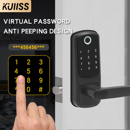 KUIISS Tuya wifi Indoor Door Fingerprint Password Lock Home Office Apartment Home Accommodation Hotel Wood Door Single Tongue Smart Lock Mobile App TTlock