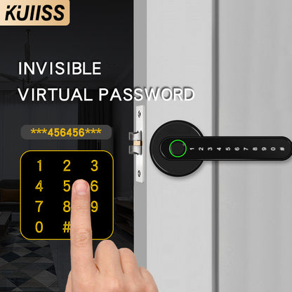 KUIISS Indoor Door Fingerprint Password Lock Tuya wifi Home Office Apartment Home Accommodation Hotel Wood Door Single Tongue Smart Lock Mobile App TTlock