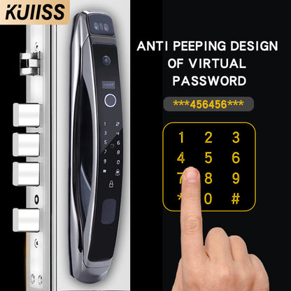 KUIISS Face Recognition Automatic Fingerprint Password Lock Visible Cat Eye Home Security Door Intelligent Electronic Door Lock