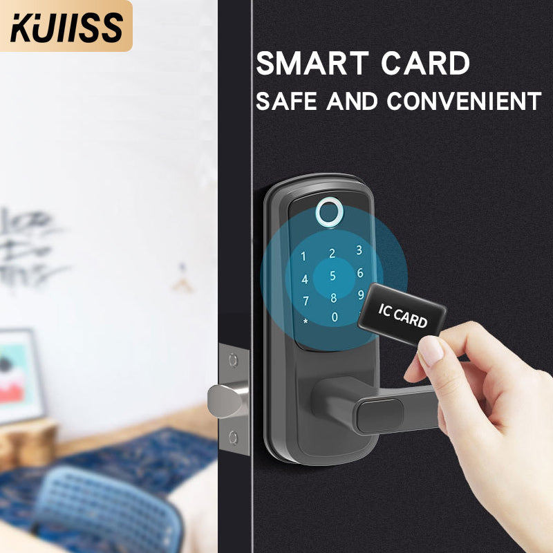 KUIISS Tuya wifi Indoor Door Fingerprint Password Lock Home Office Apartment Home Accommodation Hotel Wood Door Single Tongue Smart Lock Mobile App TTlock