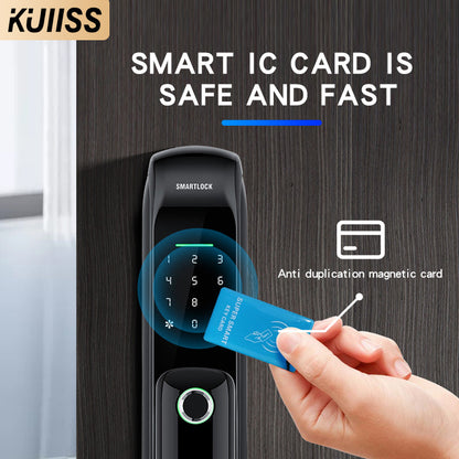 KUIISS Indoor Fully Automatic Graffiti Intelligent Access Lock Wood Door Fingerprint Password Lock Home Office Apartment Home Accommodation Intelligent Electronic Door Lock