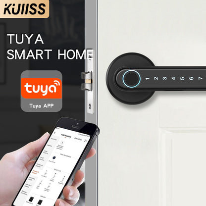 KUIISS Indoor Door Fingerprint Password Lock Tuya wifi Home Office Apartment Home Accommodation Hotel Wood Door Single Tongue Smart Lock Mobile App TTlock