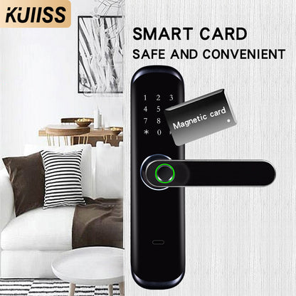 KUIISS Indoor Fingerprint Password Lock Tuya wifi Home Office Apartment Home Accommodation Hotel Wood Door Split Smart Lock Mobile App TTlock