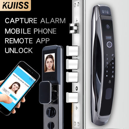 KUIISS Face Recognition Automatic Fingerprint Password Lock Visible Cat Eye Home Security Door Intelligent Electronic Door Lock