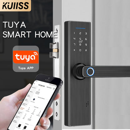 KUIISS Indoor Door Fingerprint Lock Access Lock TTlock Graffiti Tuya Wifi Home Office Apartment Home Accommodation Hotel Wood Door Split Smart Lock