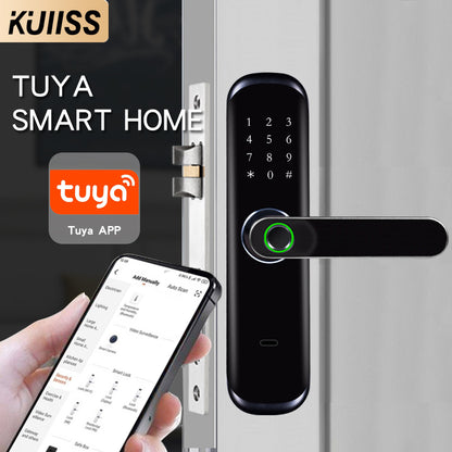 KUIISS Indoor Fingerprint Password Lock Tuya wifi Home Office Apartment Home Accommodation Hotel Wood Door Split Smart Lock Mobile App TTlock