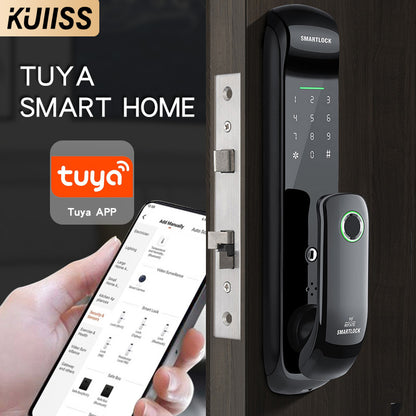 KUIISS Indoor Fully Automatic Graffiti Intelligent Access Lock Wood Door Fingerprint Password Lock Home Office Apartment Home Accommodation Intelligent Electronic Door Lock