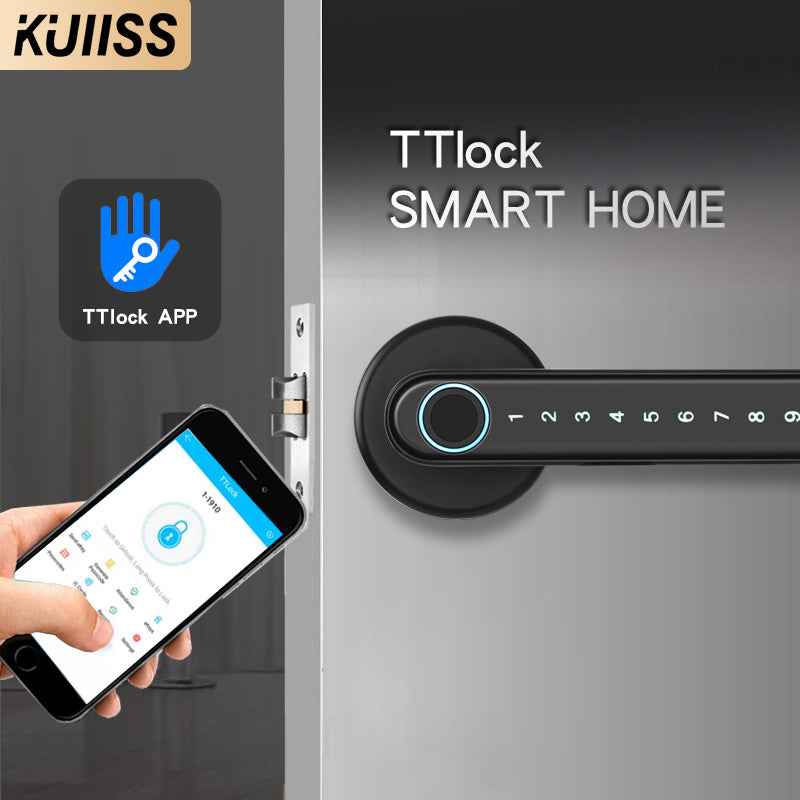 KUIISS Indoor Door Fingerprint Password Lock Tuya wifi Home Office Apartment Home Accommodation Hotel Wood Door Single Tongue Smart Lock Mobile App TTlock