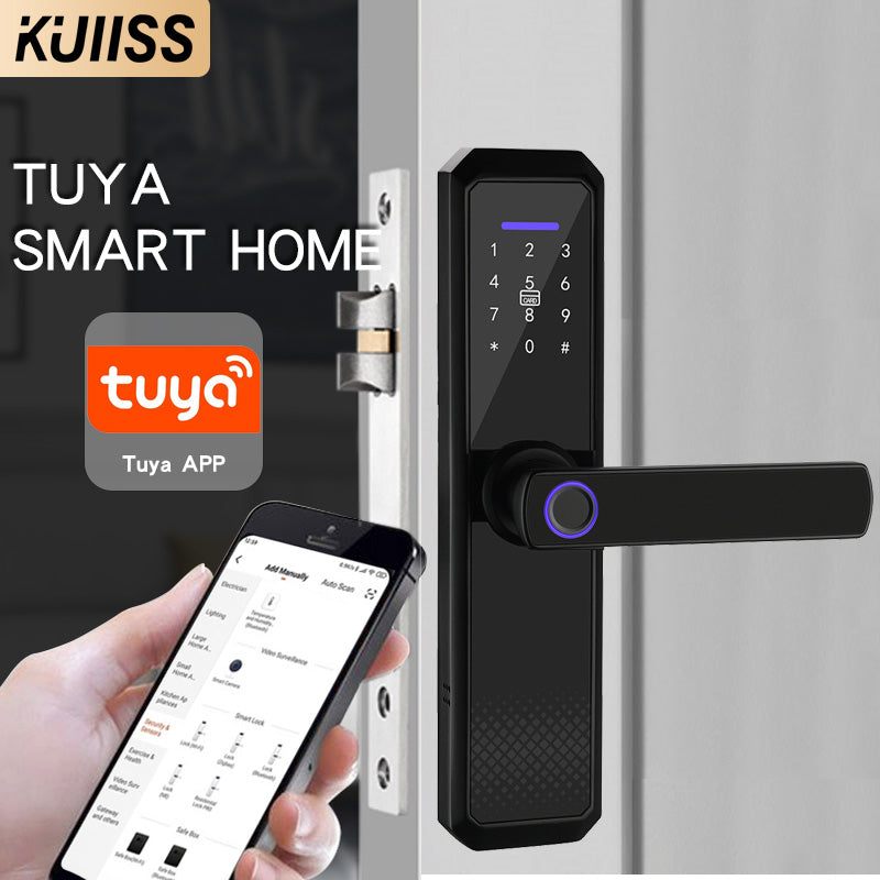 KUIISS Indoor Door Fingerprint Password Lock Tuya wifi Home Office TTlock Apartment Home Accommodation Hotel Wood Door Split Smart Lock Mobile App