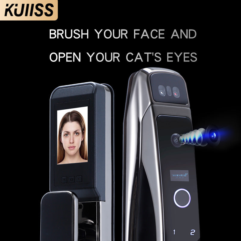 KUIISS Face Recognition Automatic Fingerprint Password Lock Visible Cat Eye Home Security Door Intelligent Electronic Door Lock