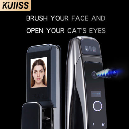 KUIISS Face Recognition Automatic Fingerprint Password Lock Visible Cat Eye Home Security Door Intelligent Electronic Door Lock