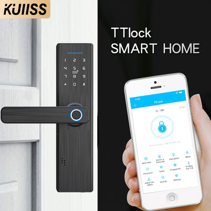 KUIISS Indoor Door Fingerprint Lock Access Lock TTlock Graffiti Tuya Wifi Home Office Apartment Home Accommodation Hotel Wood Door Split Smart Lock