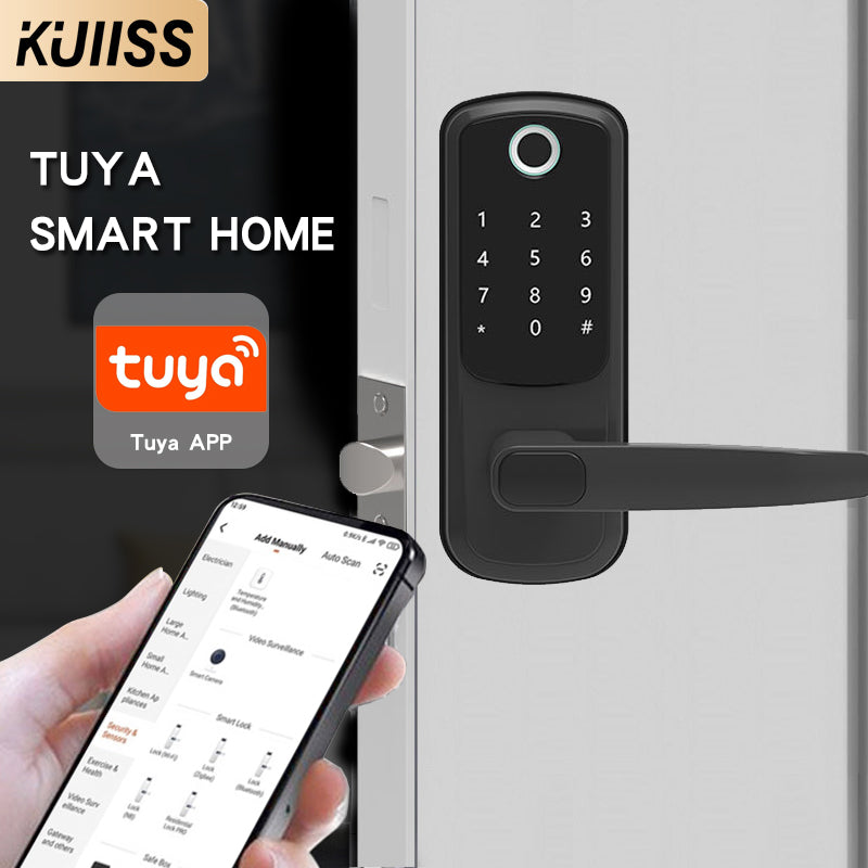 KUIISS Tuya wifi Indoor Door Fingerprint Password Lock Home Office Apartment Home Accommodation Hotel Wood Door Single Tongue Smart Lock Mobile App TTlock