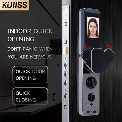 KUIISS Face Recognition Automatic Fingerprint Password Lock Visible Cat Eye Home Security Door Intelligent Electronic Door Lock