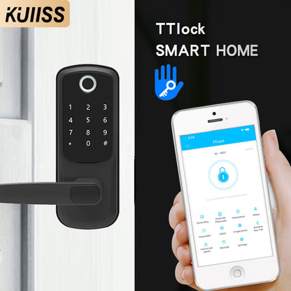 KUIISS Tuya wifi Indoor Door Fingerprint Password Lock Home Office Apartment Home Accommodation Hotel Wood Door Single Tongue Smart Lock Mobile App TTlock